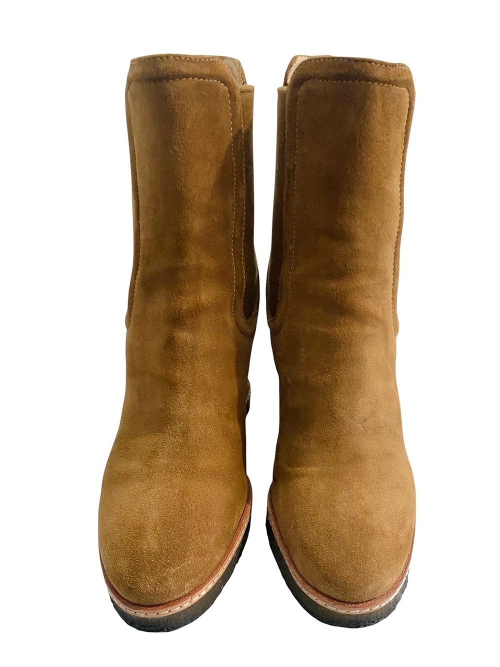 Veronica Beard Aari Wedge Heel Chelsea Boots 38 Size 8 Brown Leather Suede - Picture 6 of 14
